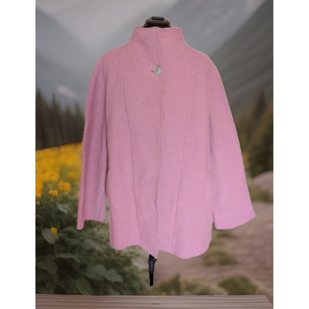J JILL  Funnel Neck 100% Boiled Wool Coat Sz S w/Pockets Pink/Lavender Beautiful